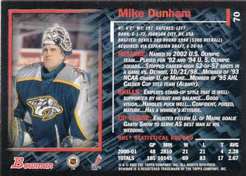 2001-02 Bowman YoungStars #70 Mike Dunham Back