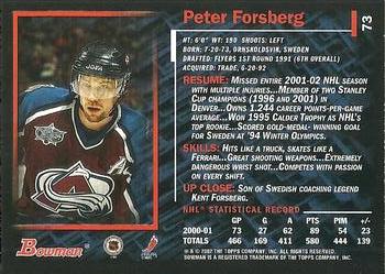 2001-02 Bowman YoungStars #73 Peter Forsberg Back