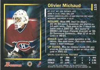 2001-02 Bowman YoungStars #115 Olivier Michaud Back