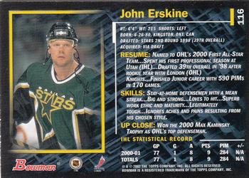 2001-02 Bowman YoungStars #116 John Erskine Back