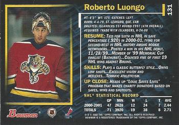 2001-02 Bowman YoungStars #131 Roberto Luongo Back