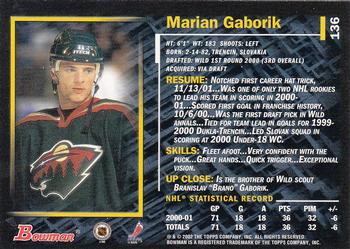 2001-02 Bowman YoungStars #136 Marian Gaborik Back
