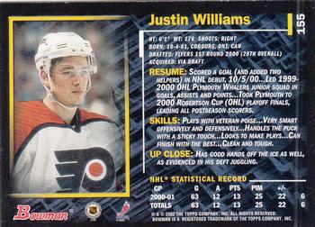2001-02 Bowman YoungStars #155 Justin Williams Back