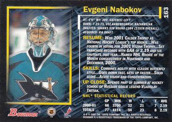 2001-02 Bowman YoungStars #163 Evgeni Nabokov Back