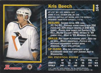 2001-02 Bowman YoungStars #164 Kris Beech Back