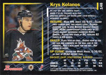 2001-02 Bowman YoungStars #148 Krys Kolanos Back