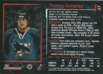 2001-02 Bowman YoungStars #17 Teemu Selanne Back