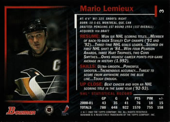 2001-02 Bowman YoungStars #3 Mario Lemieux Back