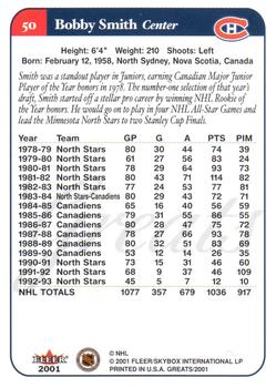 2001-02 Fleer Greats of the Game #50 Bobby Smith Back