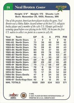 2001-02 Fleer Greats of the Game #71 Neal Broten Back