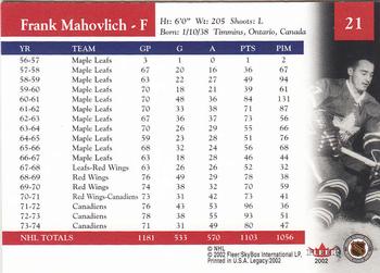 2001-02 Fleer Legacy #21 Frank Mahovlich Back