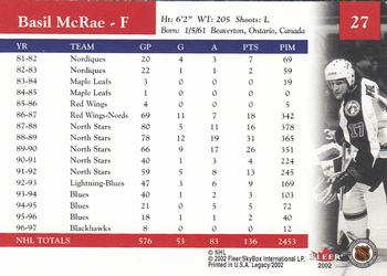 2001-02 Fleer Legacy #27 Basil McRae Back