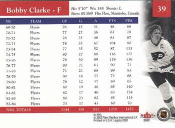 2001-02 Fleer Legacy #39 Bobby Clarke Back