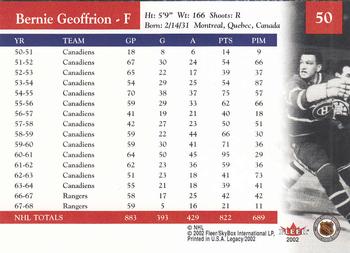 2001-02 Fleer Legacy #50 Bernie Geoffrion Back
