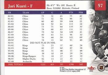 2001-02 Fleer Legacy #57 Jari Kurri Back