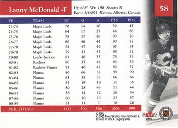 2001-02 Fleer Legacy #58 Lanny McDonald Back
