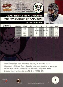 2001-02 Pacific #4 Jean-Sebastien Giguere Back