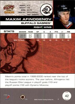 2001-02 Pacific #42 Maxim Afinogenov Back