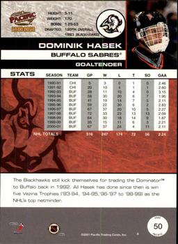 2001-02 Pacific #50 Dominik Hasek Back