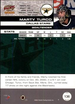 2001-02 Pacific #136 Marty Turco Back