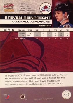 2001-02 Pacific #445 Steven Reinprecht Back