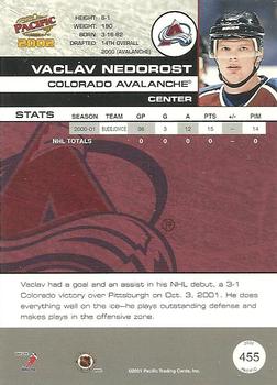 2001-02 Pacific #455 Vaclav Nedorost Back