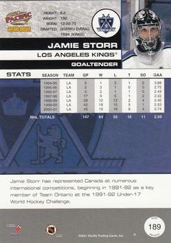 2001-02 Pacific #189 Jamie Storr Back