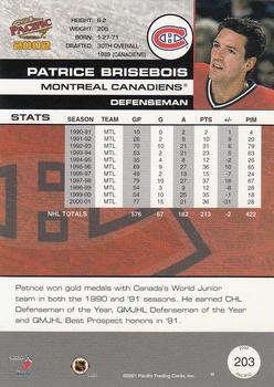 2001-02 Pacific #203 Patrice Brisebois Back
