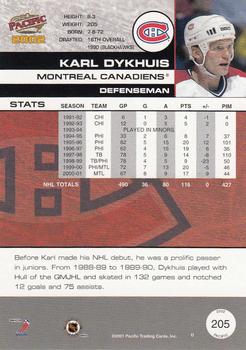 2001-02 Pacific #205 Karl Dykhuis Back