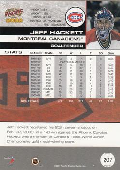 2001-02 Pacific #207 Jeff Hackett Back