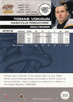 2001-02 Pacific #222 Tomas Vokoun Back
