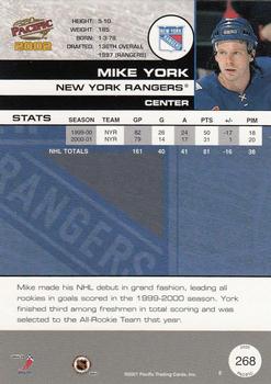 2001-02 Pacific #268 Mike York Back