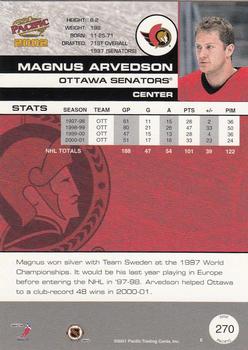 2001-02 Pacific #270 Magnus Arvedson Back