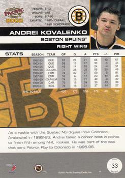 2001-02 Pacific #33 Andrei Kovalenko Back