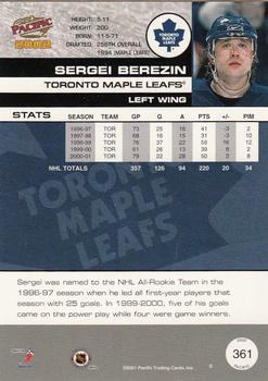 2001-02 Pacific #361 Sergei Berezin Back