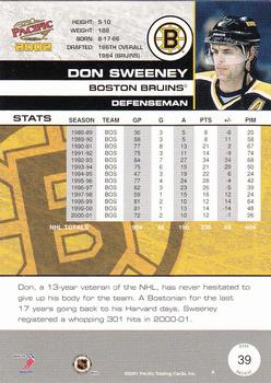 2001-02 Pacific #39 Don Sweeney Back