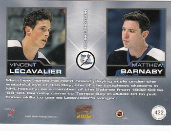 2001-02 Pacific #422 Vincent Lecavalier / Matthew Barnaby Back