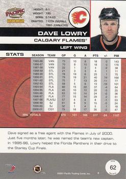 2001-02 Pacific #62 Dave Lowry Back