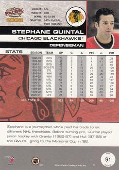 2001-02 Pacific #91 Stephane Quintal Back