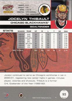 2001-02 Pacific #93 Jocelyn Thibault Back