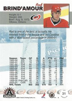 2001-02 Pacific Adrenaline #31 Rod Brind'Amour Back