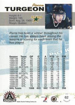 2001-02 Pacific Adrenaline #62 Pierre Turgeon Back