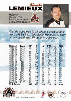 2001-02 Pacific Adrenaline #150 Claude Lemieux Back