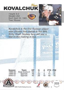 2001-02 Pacific Adrenaline #203 Ilya Kovalchuk Back