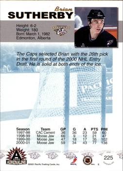 2001-02 Pacific Adrenaline #225 Brian Sutherby Back