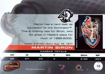 2001-02 Pacific Atomic #10 Martin Biron Back