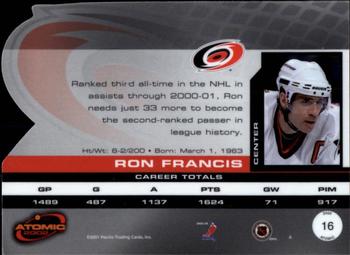 2001-02 Pacific Atomic #16 Ron Francis Back