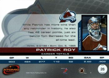 2001-02 Pacific Atomic #26 Patrick Roy Back