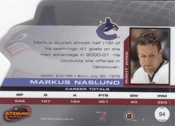 2001-02 Pacific Atomic #94 Markus Naslund Back