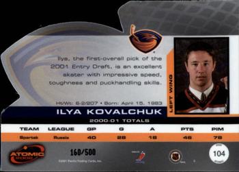 2001-02 Pacific Atomic #104 Ilya Kovalchuk Back